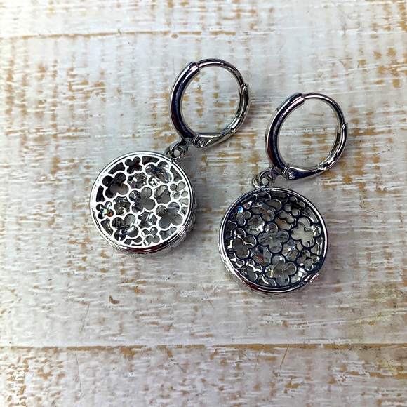 Sliver Tone Clover and Glass Crystals Earrings - Picture 2 of 4